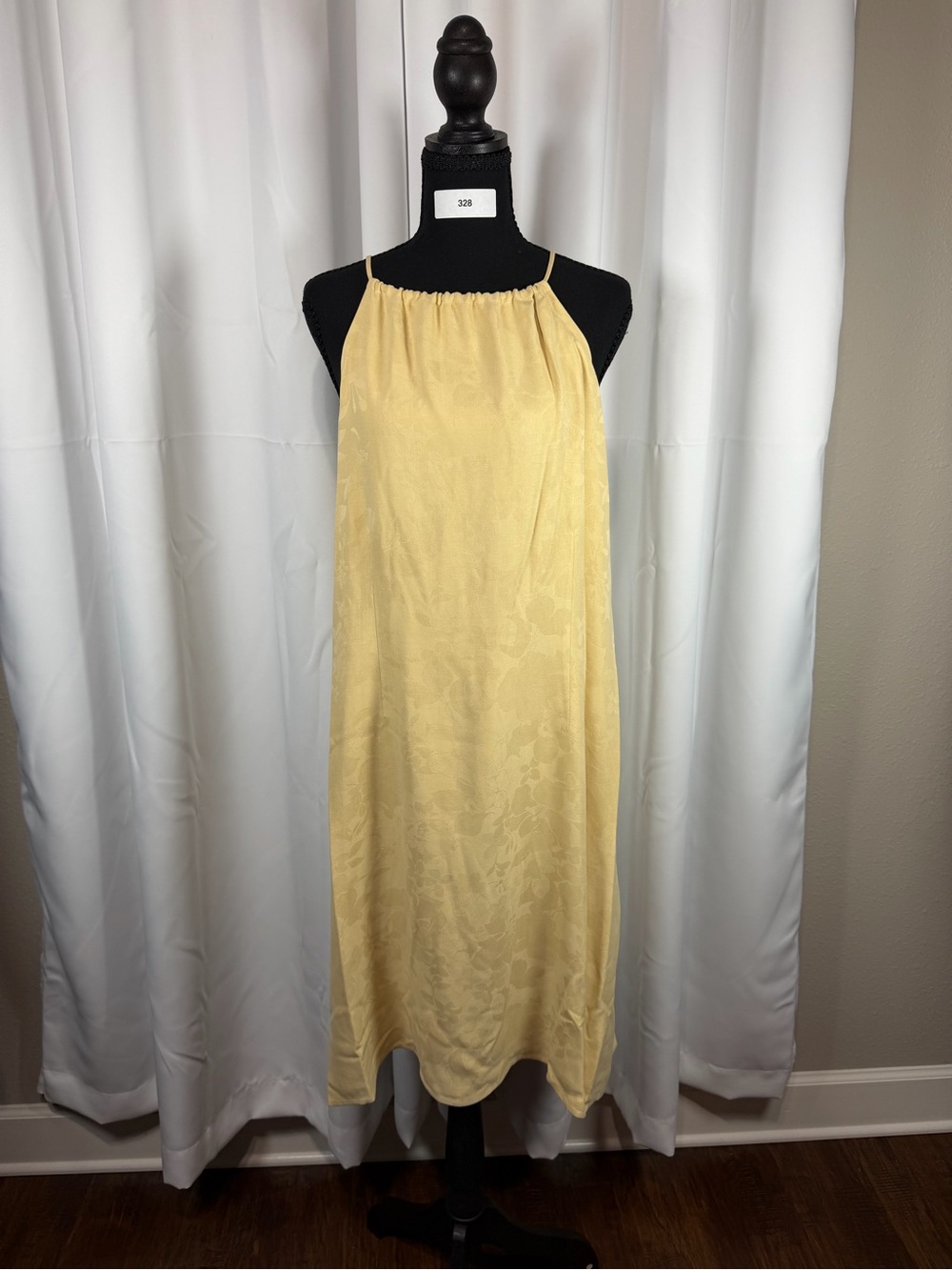 Tommy Bahama 100% Silk Dress Size 14 Yellow Floral Jacquard Halter Shift